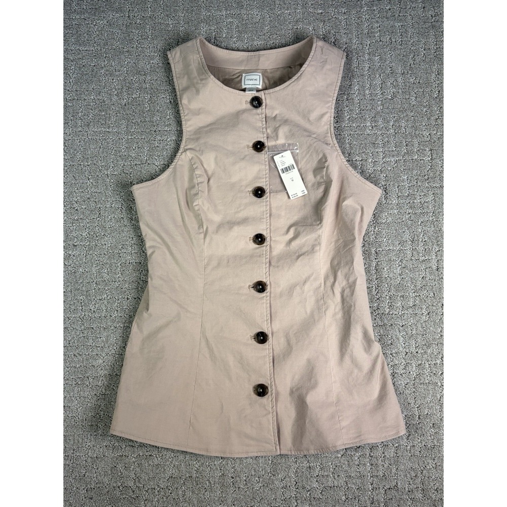 NWT Anthropologie Maeve Beige Sleeveless Button Down Suit Vest M Quiet Luxury